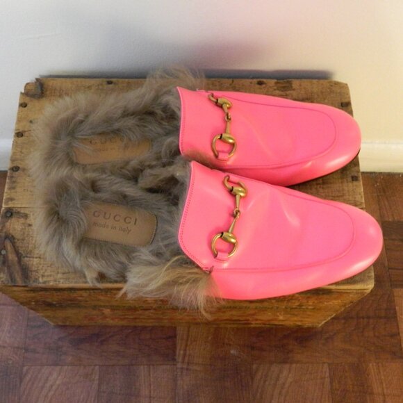 Gucci Princetown Fur Lined Horse-bit Hot Pink Fuchsia Slip On Mules 9 NWT EUC! - Picture 7 of 7